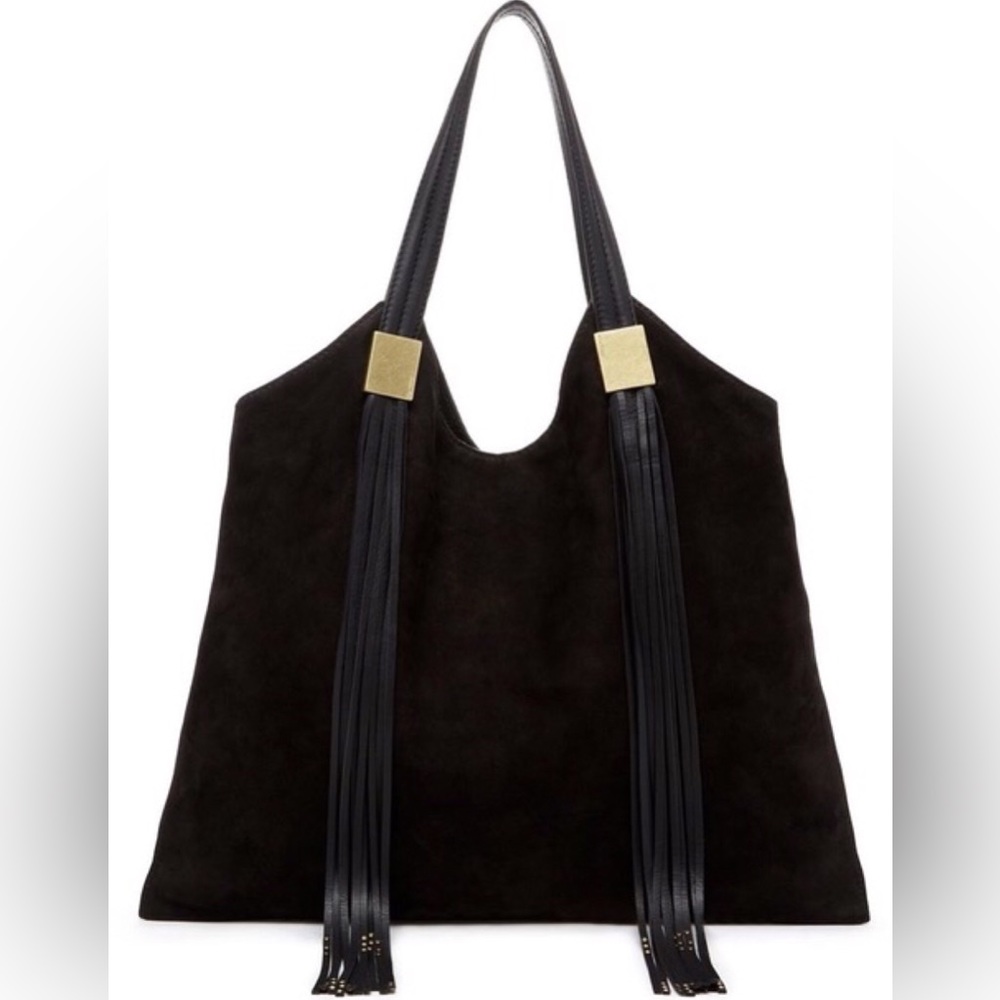 Ella Moss Black Suede Leather Shoulder Bag with Gold Accents